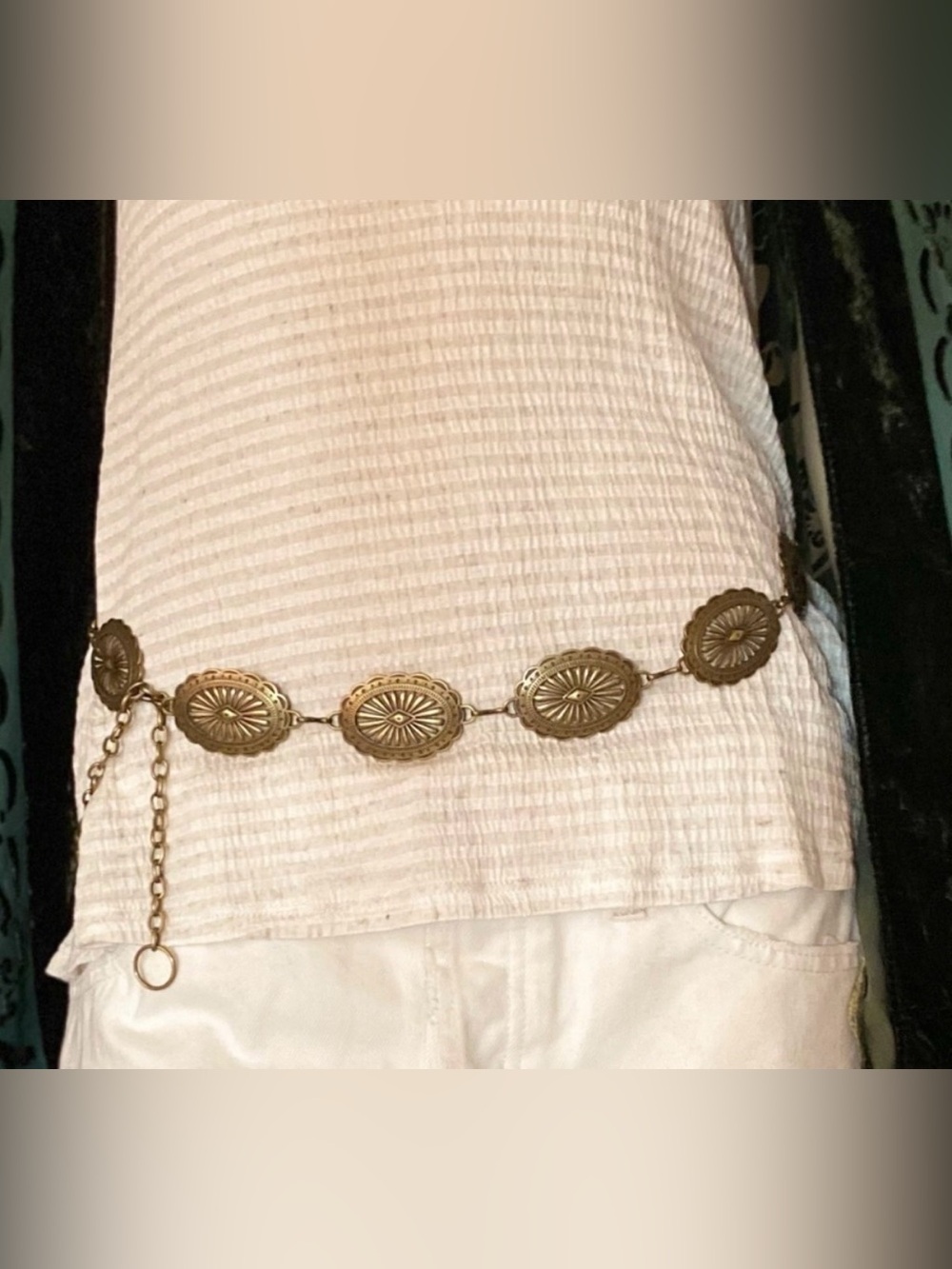 Brass Concho Oval Medallion Links Adjustable Metal Chain Belt